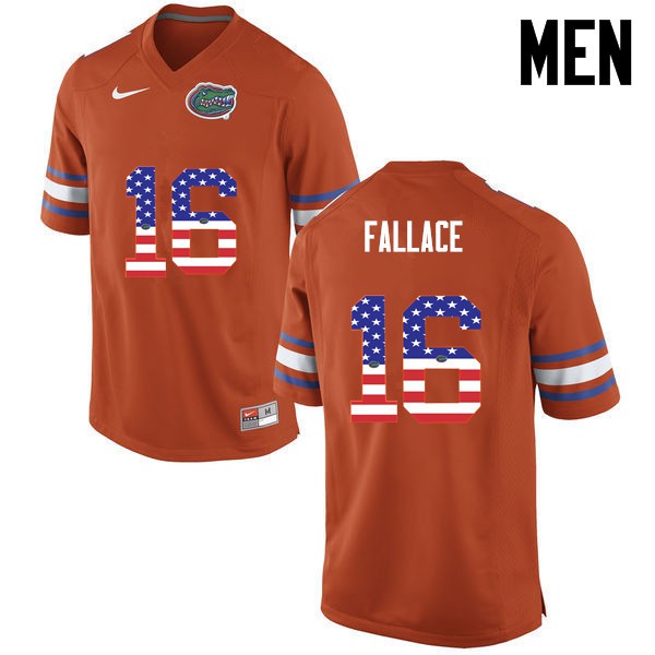 Florida Gators Men #16 Brian Fallace College Football Jersey USA Flag Fashion Orange